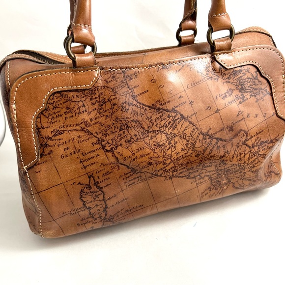 Patricia Nash Vintage Signature Map Print Satchel Italian Leather Bag - Picture 5 of 11
